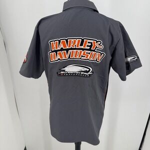 Harley Davidson Screamin Eagle Top WOMENS Gray Embroidered Button Close SIZE‎ XL